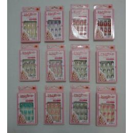 144 Wholesale Decorated Artificial Nails With Rhinestones [office Girls]