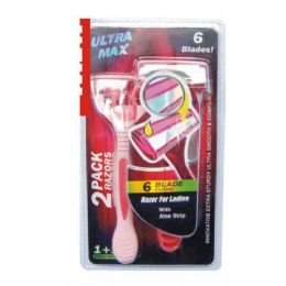 24 Units of Ultra Max Razor 6 Blade 2pk Pink - Shaving Razors