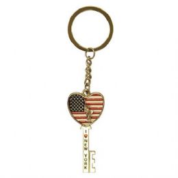 12 Units of Keychain Liberty Flag Heart Key - Key Chains
