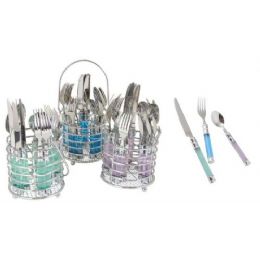 12 Pieces 20 Piece Flatware Set With Round Chrome Caddy Assorted Colors - Kitchen Cutlery