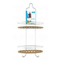 6 Pieces Deluxe Bamboo And Chrome Shower Caddy - Bathroom Accessories