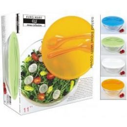 6 Wholesale Glass Salad Bowl With Cover And Serving Utensils