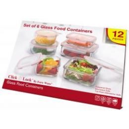 4 Units of 12-Pc. Glass Food Container Set W/ Plastic Click & Lock Lids - Glassware
