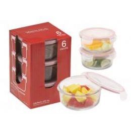 6 of 6-Pc.round Glass Container Set W/ Plastic Click & Lock Lids