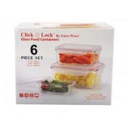 4 Units of 6-Pc. Rectangular Glass Plus Food Containers W/ Plastic Click & Lock Lids - Glassware