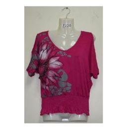 72 Units of Printed Flower Blouse - Womens Fashion Tops