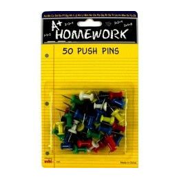 48 Pieces Push Pins - 50ct. Asst.cls. - Carded - Push Pins and Tacks