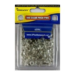 96 Wholesale Push Pins - Clear - 100 Count - Clamshel Package.