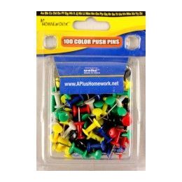 48 Units of Push Pins - Assorted Colors - 100 Count - Clamshel Package. - Push Pins and Tacks
