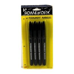 48 Wholesale Permanent Markers - Black - 4 Pack - Pen Tip