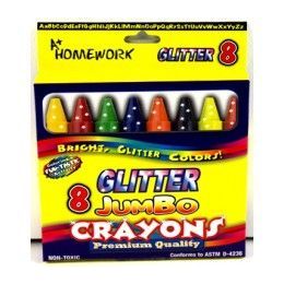48 Wholesale Jumbo Crayons - Glitter - Boxed - 8 Count