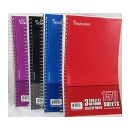 24 Pieces Wire Notebook - 150 Sh - 9.5"x6" -3 Subject - cr - Notebooks