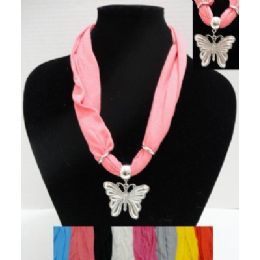 48 Pieces 30" Scarf Necklace With Butterfly - Womens Fashion Scarves