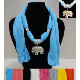 36 Units of 64" Scarf Necklace With Elephant - Womens Fashion Scarves