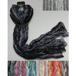 72 Pieces Sheer Crinkle ScarF-Stripes - Womens Fashion Scarves