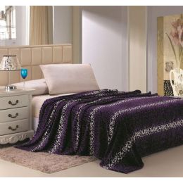 16 Wholesale Purple Leopard Print Micro Plush Blanket King Size