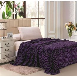 16 Bulk Purple Zebra Print Micro Plush Blanket Queen Size
