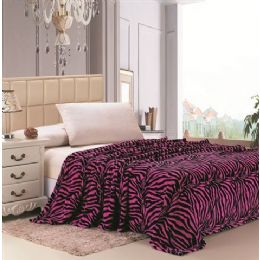 16 Wholesale Pink Zebra Print Micro Plush Blanket Queen Size