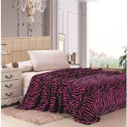 16 Wholesale Pink Zebra Print Micro Plush Blanket Full Size