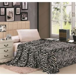 16 Wholesale Black & White Zebra Print Micro Plush Blanket Queen Size
