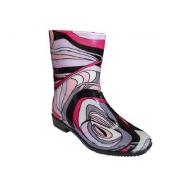 24 Wholesale Lady Mid Abstract Wave Rainboot