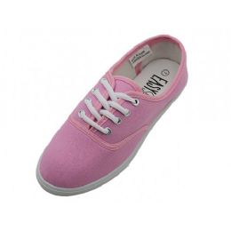 24 Wholesale Women's Lace Up Casual Canvas Shoes ( *baby Pink Color )