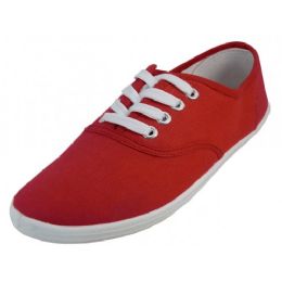 24 Wholesale Women's Red 5-10 Comfortable Casual Canvas Lace Up Shoes