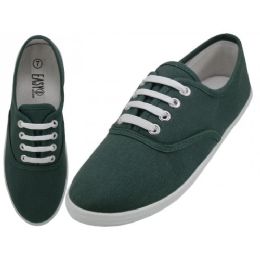 24 Wholesale Women's Lace Up Casual Canvas Shoes Hunter Green Color