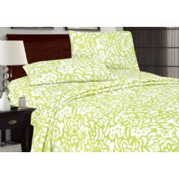 12 Pieces Printed Microfiber Sheet Set Full Size In Mint Green And White - Bed Sheet Sets