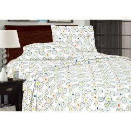 12 Pieces Printed Microfiber Sheet Set Full Size In Bright Circles - Bed Sheet Sets