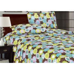 12 Pieces Printed Microfiber Sheet Set Twin Size In Brown Star Burst - Bed Sheet Sets