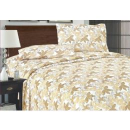 12 Pieces Printed Microfiber Sheet Set Twin Size In Brown Leaf - Bed Sheet Sets