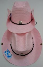 48 Pieces Straw Cowboy Hat With JeweL-Pink Only - Cowboy & Boonie Hat