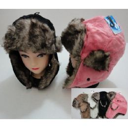 144 Wholesale Plush Bomber Hat With Fur Lining
