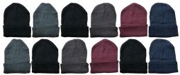 36 Wholesale Yacht & Smith Unisex Assorted Dark Colors Adult Winter Beanies