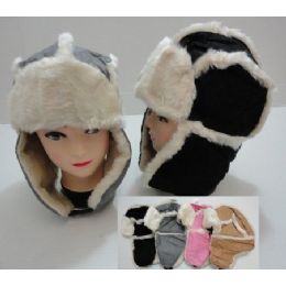 144 Wholesale Bomber Hat With Fur LininG-TwO-Tone SuedE-Like