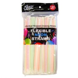 48 Pieces 100 Count Drinking Neon Straws - Straws and Stirrers