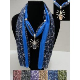 36 Wholesale 70" Scarf NecklacE--Solid Color/animal PrinT--Spider Charm