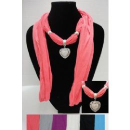 12 Units of 70" Scarf NecklacE-Heart Charm - Womens Fashion Scarves