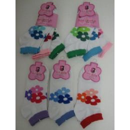 144 Pairs 9-11 (3 Flowers/color Band Around Ankle) - Womens Ankle Sock