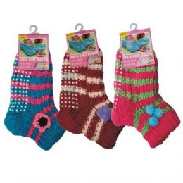 72 Pairs Girls Slipper Socks With Gripper Bottom Size 6-8 - Girls Crew Socks