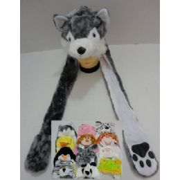 72 Wholesale Plush Animal Hats With Hand Warmers (paw Print)