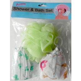 48 Wholesale Bath Sponge And 2 Shower Cap Value Pack