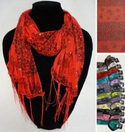 48 Pieces Winter Light Scarf With FringE--Roses/leopard/sparkle - Winter Scarves