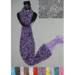 96 Pieces Sheer Scarf With FringE--Leopard Print With Sparkle - Winter Scarves