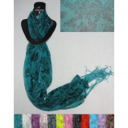 12 Pieces Sheer Scarf With FringE--Lg Roses/leopard/sparkle - Winter Scarves
