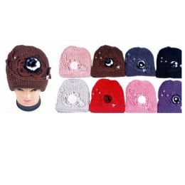 60 Pieces Ladies Knit Hat With Flower - Fashion Winter Hats