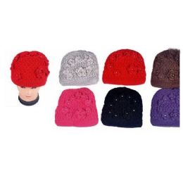 60 Wholesale Ladies Knit Hat With Flower