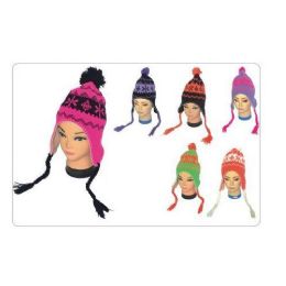 72 Pieces Women's Neon Snow Flake Design Helmet Hat - Winter Helmet Hats