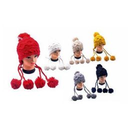 36 Wholesale Hat With 3 Pom Pom Heavy Cable Knit Very Fashionable